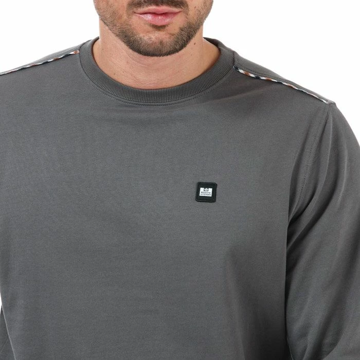 Men's Weekend Offender Dustin Checked Crew Sweat in Charcoal 7 Men's Weekend Offender Dustin Checked Crew Sweat in Charcoal - Image 5