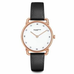 Female Quartz watch rose gold Genuine leather black Glanzstücke München