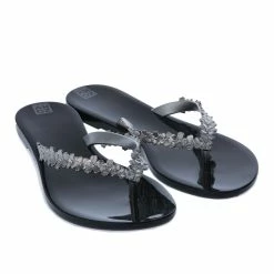 Women's Zaxy Flower Shine Thong Flip Flops in Black -Goodwin Smith 7c17b194d3e54820b3885752e4d288c5