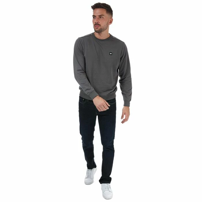 Men's Weekend Offender Dustin Checked Crew Sweat in Charcoal 5 Men's Weekend Offender Dustin Checked Crew Sweat in Charcoal - Image 3