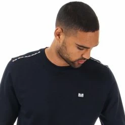 Men's Weekend Offender Dustin Check Crew Sweatshirt in Navy - Blue -Goodwin Smith wossw513n navy 4