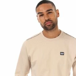 Men's Weekend Offender Dustin Check Crew Sweatshirt in Sand - Cream -Goodwin Smith wossw513s sand 3