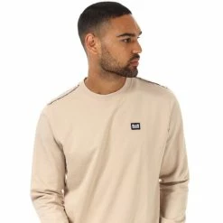 Men's Weekend Offender Dustin Check Crew Sweatshirt in Sand - Cream -Goodwin Smith wossw513s sand 4